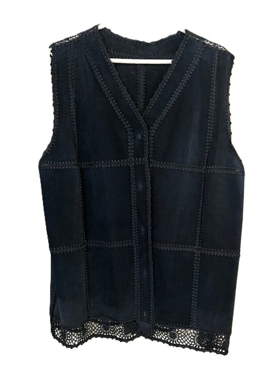 Jackets & Blazers - Navy Suede Patchwork Vest Size 2X